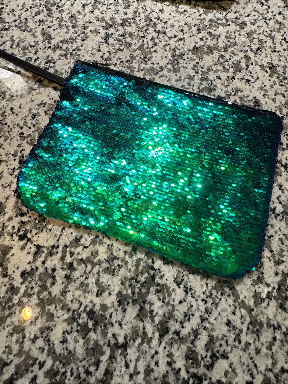 Sequin Wristlet Clutch in Iridescent Teal